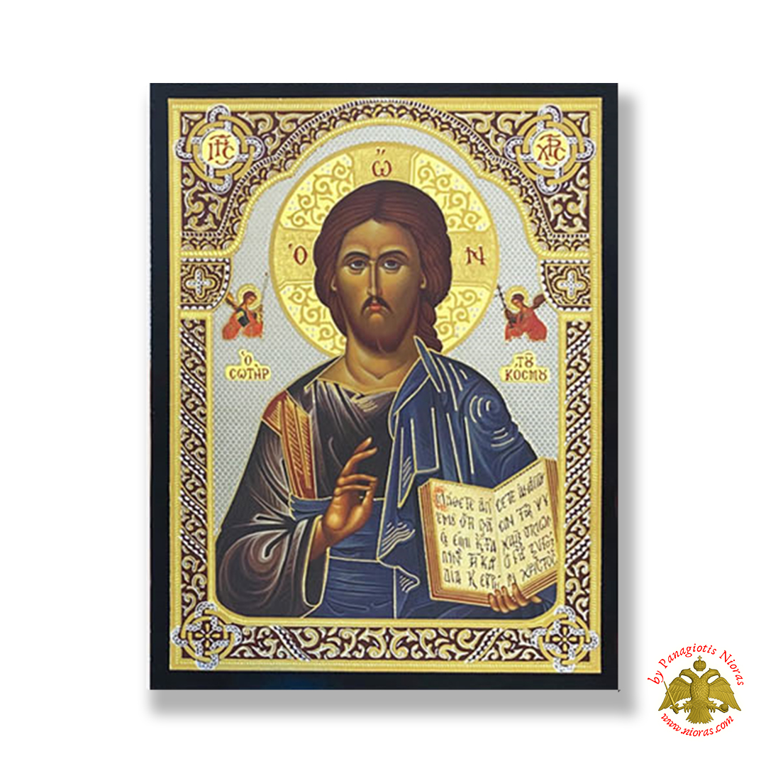 Orthodox Christ Blessing Silver Printed Wooden Icon